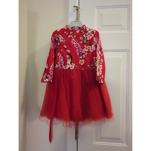 Girls Asian Inspired Cherry Blossom Floral Dress Size 120 or 5T